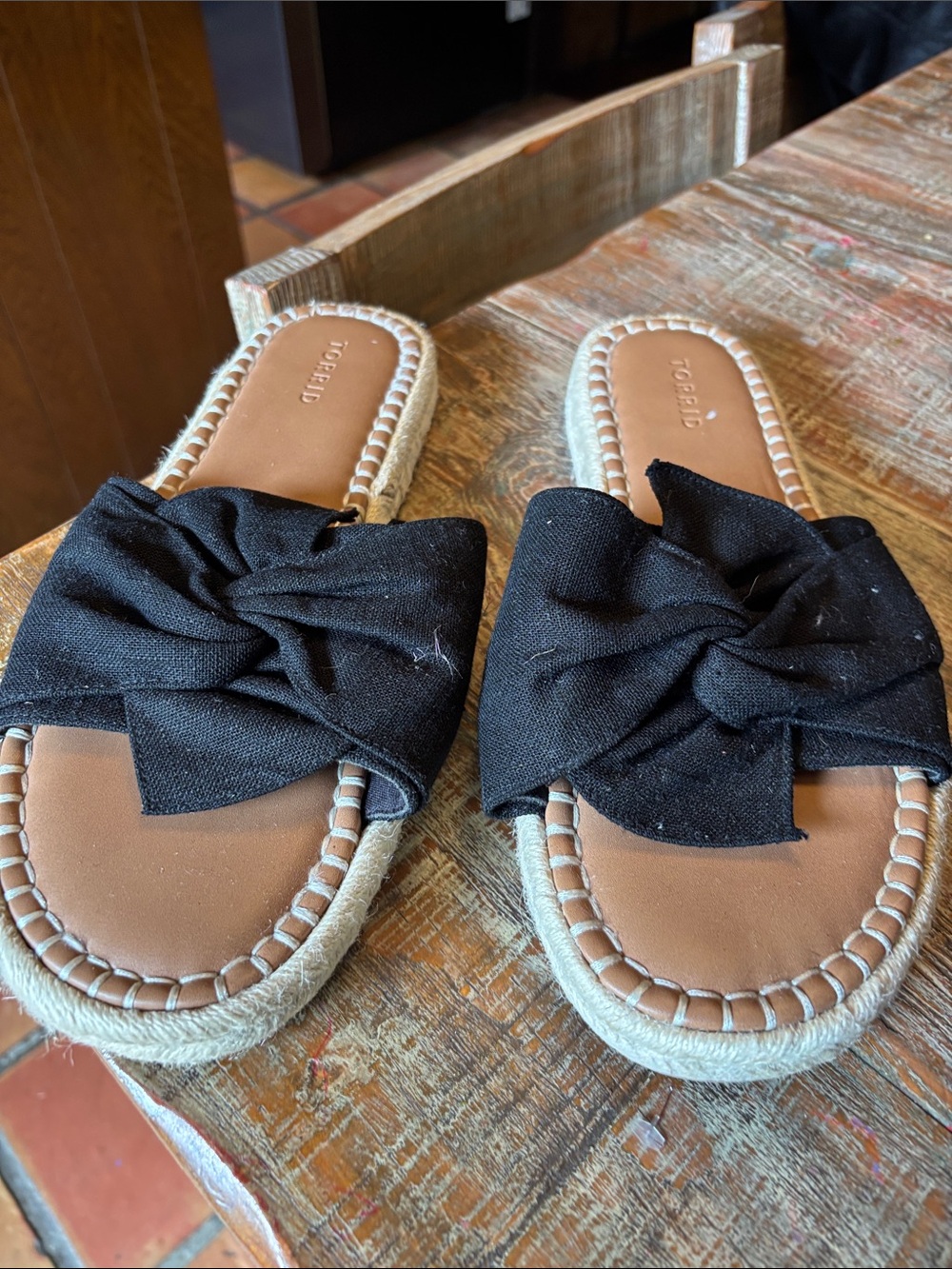 torrid Black Knot Espadrille Slide Sandals with Tan Footbed - Picture 1 of 6